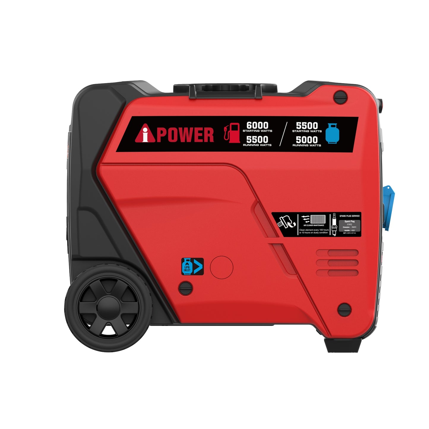 5.5кВт інверторний газ/бензин генератор з електричним стартом A-iPower SC6600i на колесах з ручкою для перевозки